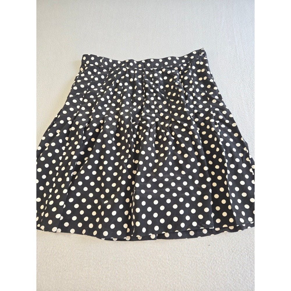 Vintage Silk Polka Dot Skirt Womens Medium Black White Pleated High Waisted Mini